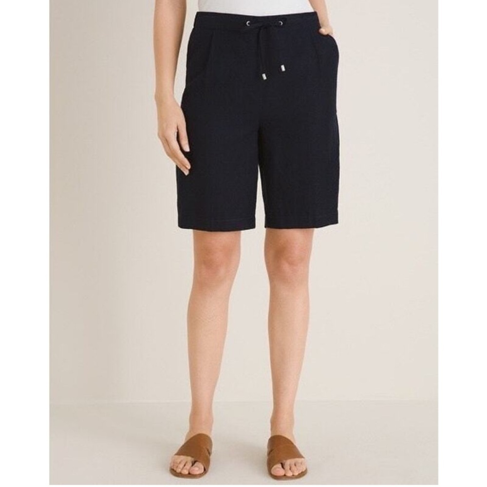 Chico’s Linen Classic Navy tie front shorts Sz 3.5 US XL /‎ 18